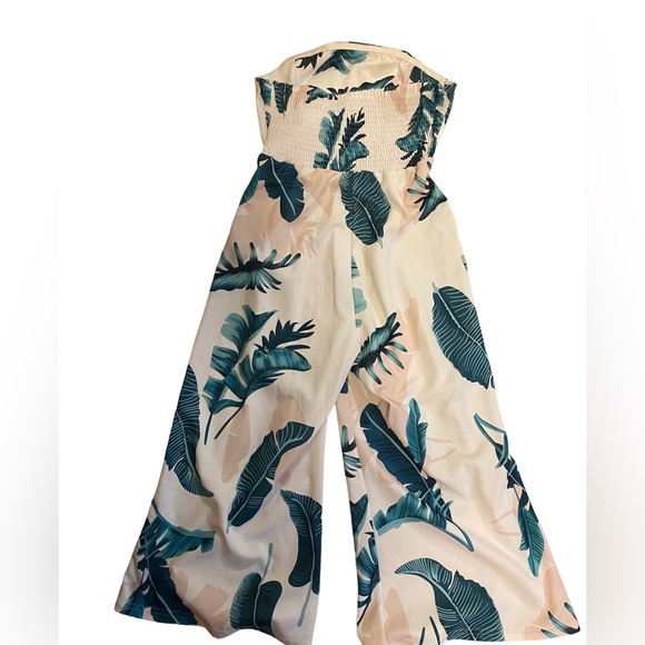 NWOT Strapless Romper Long Bell Pants size S floral design - Picture 2 of 7